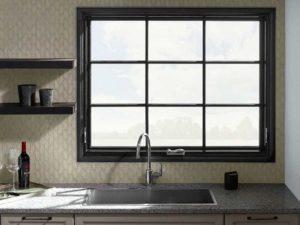 Showcase the grilled window with having sink.  