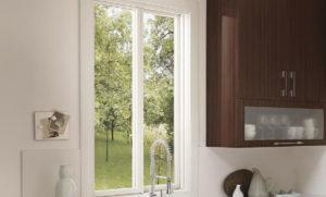 Close-up view of sliding windows in a kitchen